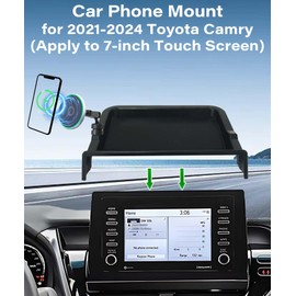 AbeeyGeomarn Car Phone Holder for 2021-2024 Toyota Camry Accessories Apply to 7 Inch Touch Screen 15W Fast Wireless Charger Screen Fixed Clip Cell Phone Mount with Dashboard Storage Tray
