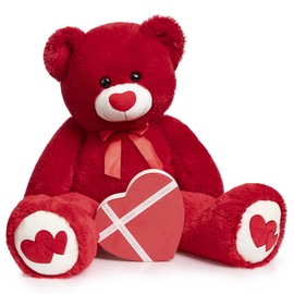 HollyHOME Big Teddy Bear Stuffed Animal Large Bear Plush with Red Heart for Girlfriend and Kids 36 inch Red