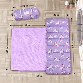 Primlect Toddler Nap Mat Pack 2, Extra Large Sleeping Bag with Pillow and Blanket, Washable, Light, Easy to Roll up, Perfect for Daycare, Preschool, Kindergarten, Travel, Boys and Girls