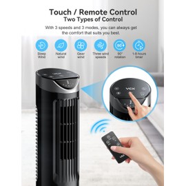 Tower Fan for Bedroom, 26 dB Quiet Bladeless Fan with Remote, LED Display, 9 Speeds, 1-8H Timer, Personal Desk Fan 90° Oscillating Fans for Indoors, 13 Inch Portable Table Fan for Room, Home, Office