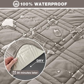 TAOCOCO Loveseat Recliner Cover with Center Console, 100% Waterproof Pet Covers for Dual Recliner with Straps Design, Split Reclining Loveseat Cover Furniture Pet&Kid Protector (2 Seater, Light Brown)