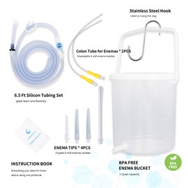 Topquafocus Large Enema Bucket Kit Anti-backflow Enema Kit for Men Women Colon Cleansing Detox Enemas 2 quarts Capacity 5 Tips Enema Kit……
