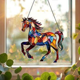 Adornos de caballo para colgar en la ventana, regalos para amantes de los caballos, para mujeres y hombres, decoración de pared para el hogar, decoración de habitación, Navidad 2D acrílico plano