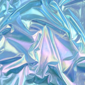 URROMA 1.5M Metallic Foil Stretch Fabric,Blue Hologram Spandex Iridescent Shimmer Sewing Craft Laser Gradient Fabric for Dancewear, Costumes & Decoration