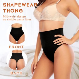 Tummy Control Thong Shapewear for Women High Waisted Panties Girdle Seamless Shaping Body Shaper Underwear （A# Black-6,S）