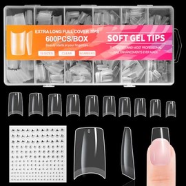 Nail Tips, 600PCS Soft Gel Half Cover Nail-Tip, Acrylic Nails Tips | Press on Fase Artificial Nails Tips, 12 Sizes NAIL Extensions Kit for DIY Manicure Nail Art Salon (Medium French, Frosted)