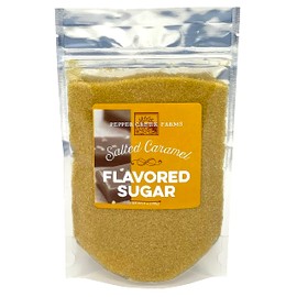 Pepper Creeks Farms SALTED CARAMEL Flavored Sugar - 8 Ounce Resealable Bag – Use in Baked Goods, Cocktail Rimming Sugar, Coffee Topping, Frappes – Colored Sugar, Ice Cream Topping