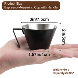2Pcs Espresso Cups with Handle, WCHOSOZH 3.4OZ Espresso Accessories, Stainless Steel Spout Measuring Cup with Scale, Espresso Pouring Cup with V-Shaped Mouth (V-Deep Mouth - Black)
