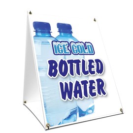A-Frame Sidewalk Ice Cold Bottled Water Sign with Graphics On Each Side | 18" X 24" Print Size