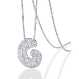 PAVOI 14K Gold Plated Pendant Chain Necklace for Women | Chunky Initial Bubble Letters Necklace, White Gold, Cubic Zirconia