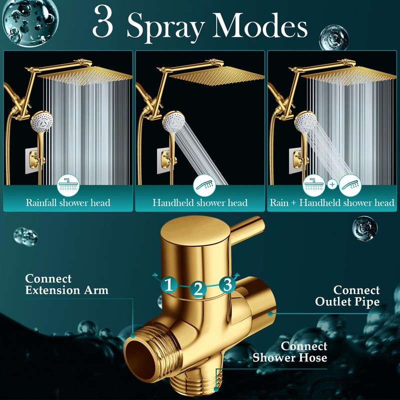 12'' Gold Rain Shower Head, High Pressure Rainfall Shower Head