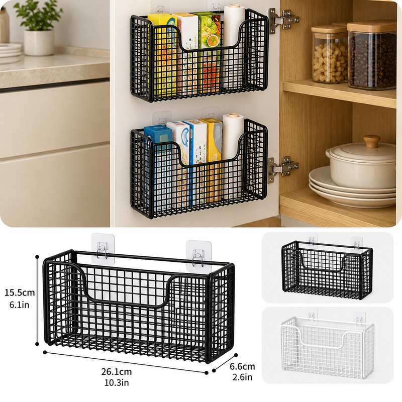 Metal Cabinet Door Storage Basket for Kitchen Organization – Space-Saving