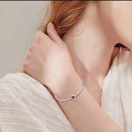 MICOO - Abalorio de plata de ley 925 para pulseras, colgantes de moda, abalorio colgantes de piedras de nacimiento simuladas, regalos de cumpleaños para mujeres, Plata esterlina, cristal