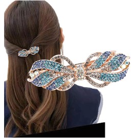 Herbeluemily Barrette, Bijou Stone, Metal Fittings, Hair Clip, Stylish, Adult, Elegant, Line, Blue