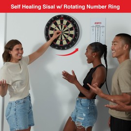 ESPN Dart Board Includes 6 Steel Tip Darts, Bristle Dartboard with Radial Spider Wire and Staple Free Bullseye, Ideal Party Games for Adults