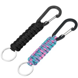 AWSMORE 2 Pieces Paracord Keychain with Carabiner,Lanyard Clip for Keys Water Bottle Holder Backpack(Black + Pink Green)