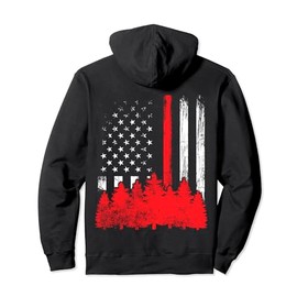 Thin Red Line American Flag Wildland Firefighter Hoodie Gift