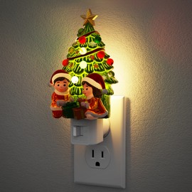 JandCase Christmas Tree & Santa Claus Night Light, 3000K Night Lights Plug into Wall,Cute & Funny Ceramics Christmas Night Light for kids, 360° Rotatable for Home Party Decor,1 Pack
