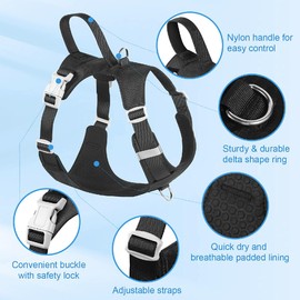 Arojore No Pull Dog Harness Lightweight, Adjustable Soft Pet Vest with Handle for Small Medium Large Dogs,Black,M