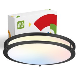 ASD LED 18 Inch Round Flush Mount Light Fixture | 28W 2250LM 3000K-5000K 120V | 3CCT, Dimmable, Energy Star, ETL Listed | Close to Ceiling Double Ring Lamp, Low Profile Lighting | Dark Bronze