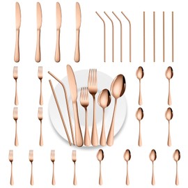 Gutuwellea 28 Pieces Mirror Rose Gold Silverware Service for 4 Flatware Set Stainless Steel Utensils Cutlery Set Dishwasher Safe