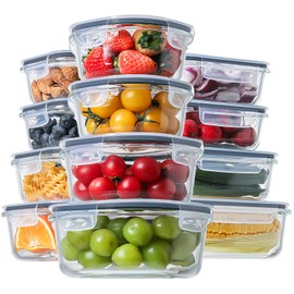 HOMBERKING 24pc Glass Food Storage Containers with Lids, Glass Meal Prep Containers, Airtight Bento Boxes, BPA Free & Leak Proof, Pantry Kitchen Storage(12 lids & 12 Containers) - Gray
