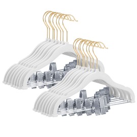 Stormix Baby Hangers, 24 Pack Pants Hangers with Clips, Non-Slip Clothes Hangers, Heavy-Duty Kids Hangers for Shirts, Pants, Skirts, Dresses, Jackets, Coat White (Gold Hook)