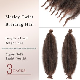 Marley Twist Pre-Separated Springy Afro Twist Extension - 24 Inch Kinky Braiding for Black Women (T30, Pack of 3)