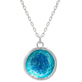 NicoWerk SKE697 Women's Silver Necklace Blue 925 Sterling Silver Enamel Curved Shiny Anchor Chain Round Circular Holiday Unusual Chic, Sterling Silver