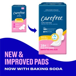 Carefree Ultra Thin Pads for Women, Regular Pads with Wings, 28ct | Carefree Pads, Feminine Care, Period Pads & Postpartum Pads | 28ct (Pack of 1)