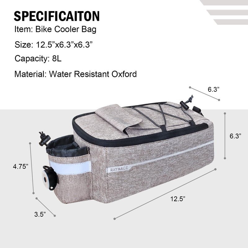 RAYMACE Bike Trunk Cooler Bag With Tail Light,Bicycle Rear Rack