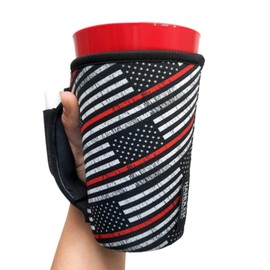 Lit Handlers Pint Glass Sleeve - Neoprene Cup Holder with Handle & Pocket for Pint Cup - Machine Washable Drink Sleeves & Reusable Cover - Insulated, Water Resistant & Snug Fit Beer Cooler (Red Line)