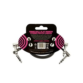 Ernie Ball - Cable de conexión estéreo plano de 12 pulgadas, paquete de 2, negro