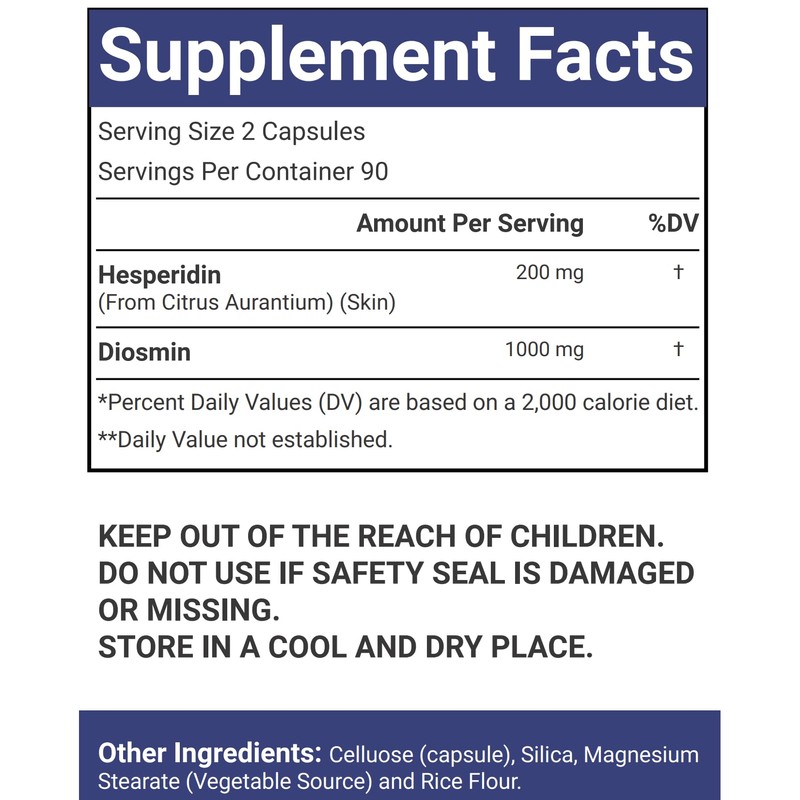 VitaCosmoX Diosmin Hesperidin 1200 mg Complex, 180 Capsules, Citrus Bioflavonoids
