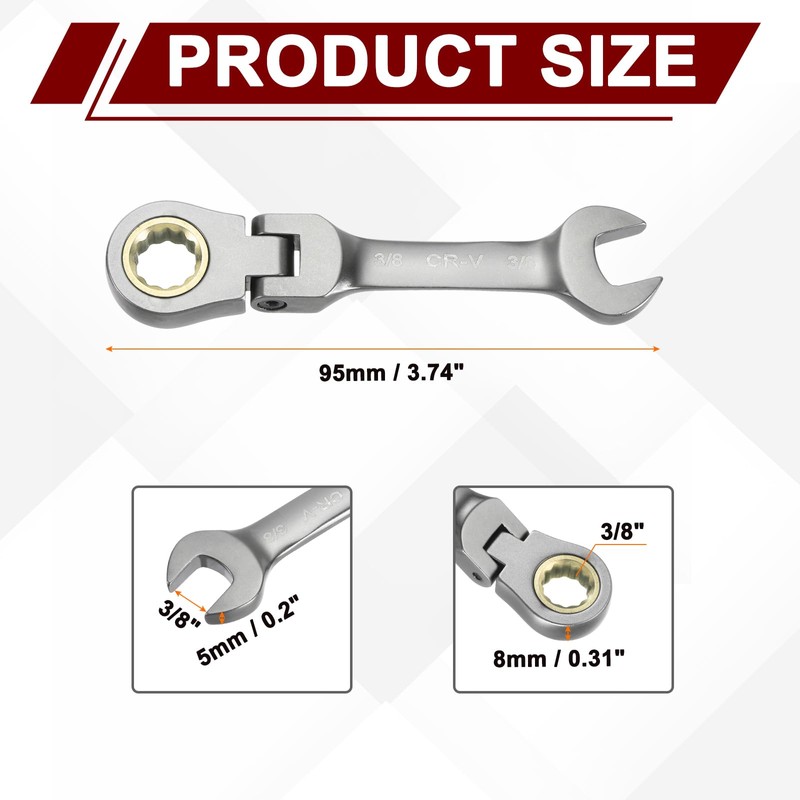HARFINGTON Flex Head Ratchet Wrench Spanner 3/8" SAE Ratcheting Combination