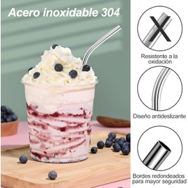 12 Piezas Popotes de Acero Inoxidable con 2 Cepillos, Popotes Reusables, Pajitas Reutilizables, Pajitas de Bebida, Pajita de Acero Inoxidable para Hogar, Fiestas y Viajes 6 Rectas + 6 Curvas