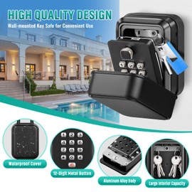 LUROON Key Safe Wall Mounted Police Approved, Waterproof Key Lock Box Outdoor, Extra Large Key Safe Box 12-Digit Combination Keysafe Lockbox with Weatherproof Cover for Home Garage Office School