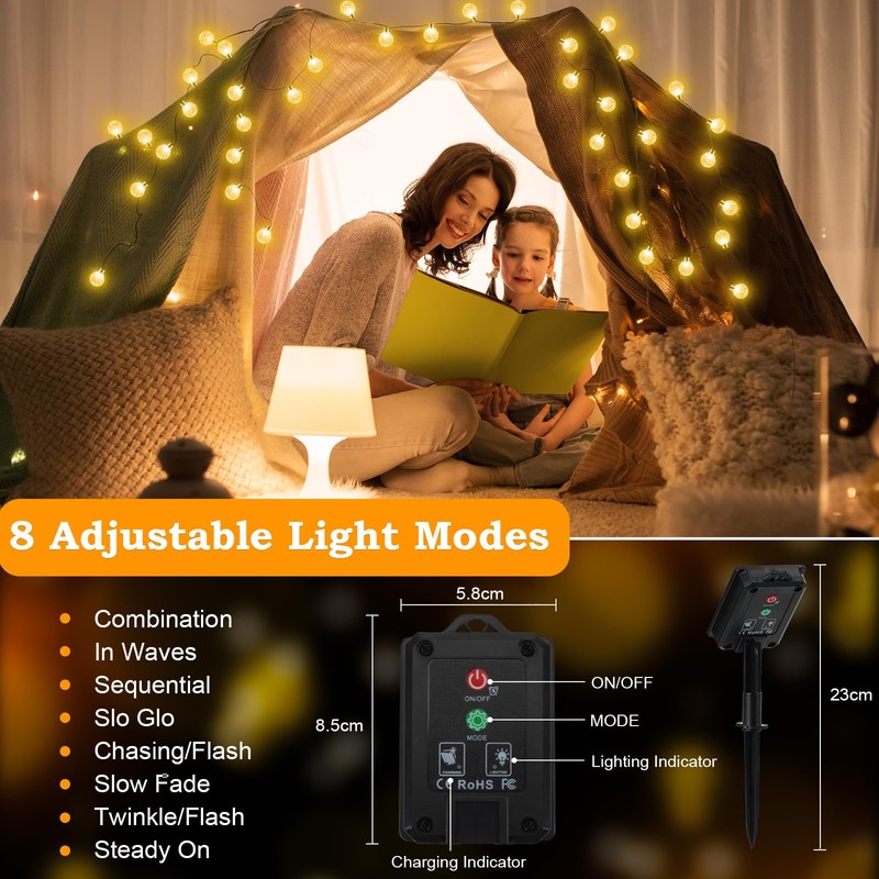 Realky Solar Garden Lights Outdoor, 59Ft 100LED Solar String Lights,