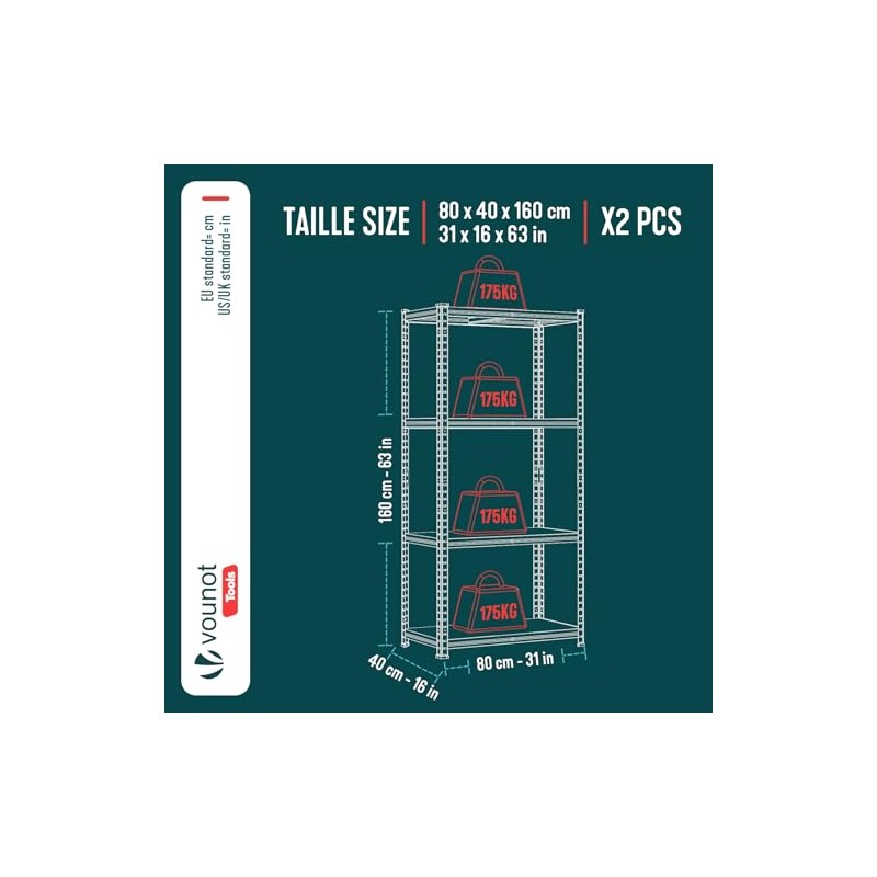 VOUNOT® Heavy-Duty Shelving Unit Set of 2 Shelving Units Basement