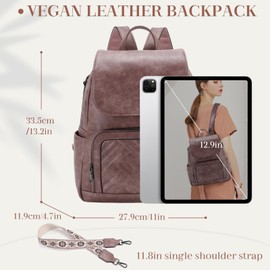 VASCHY Backpack for Women, Chevron Quilted Vegen Leather Flap Backpack Convertible Rucksack Handbag for Ladies with Guitar Strap Pink