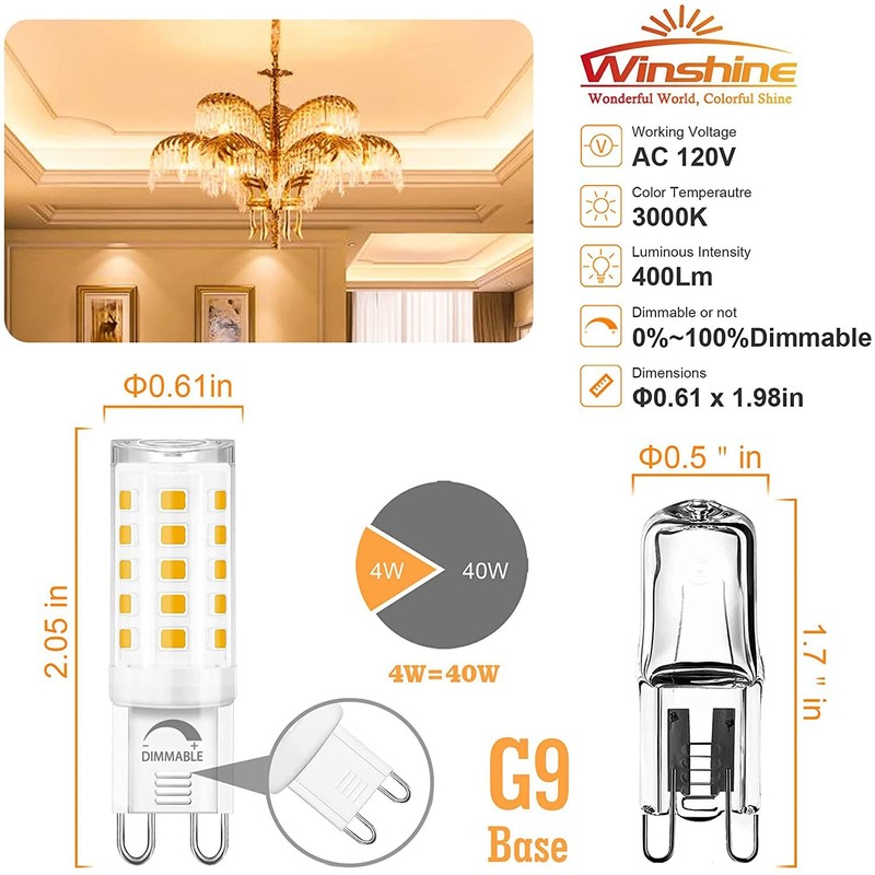 winshine 10 Pack Dimmable G9 LED Light Bulb 3000K Warm