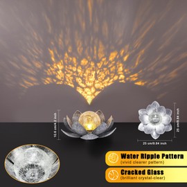 VIHOSE 4 Pcs Lotus Solar Light Outdoor LED Waterproof Art Globe Glass Decoration Outdoor Table Decor Garden Gifts Decorative Crackle Globe Glass Metal Lotus Flower for Patio Lawn(Silver)