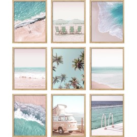 SIGNWIN Framed Poster Set Tropical Duotone Ocean Beach Waves Nature Wilderness Photography Modern Art Rustic Boho Relax/Calm for Living Room, Bedroom, Office - 8"x10"x 9 Natural
