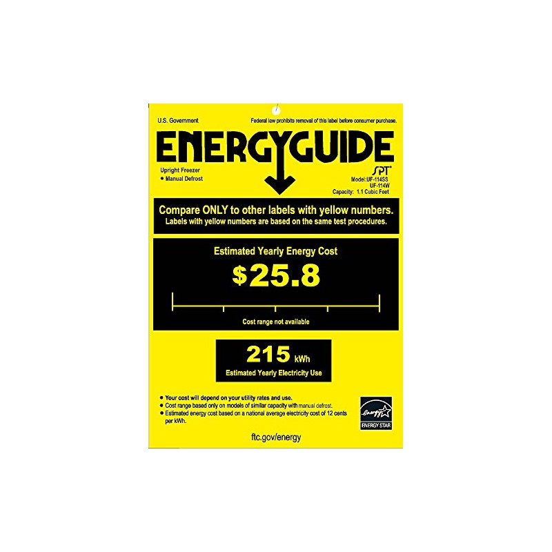 SPT UF-114SS Upright Freezer, Stainless Steel, 1.1 Cubic Feet