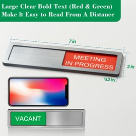 Meeting in Progress Door Sign, Vacant Occupied Signs, Magnetic Office Door Signs, Privacy Slider Sign for Conference Room, Home Office, Therapy Tells Whether Room Available or in a Meeting