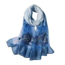 WINCESS.YU - Bufanda de seda para mujer, chales ligeros y envolturas para bodas, mantón de pashmina de moda, bufandas bordadas, Azul, ONE SIEE