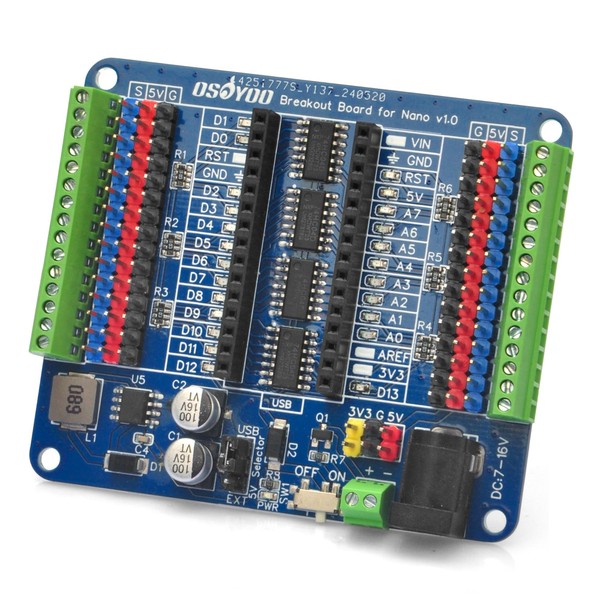 OSOYOO Nano IO Shield Breakout Board with GPIO Status LED,