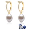 BAMIKI Pearl Hoop Earrings for Women, 14K Gold Plated 925