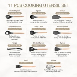 ZEDEAH 11-Piece Silicone Kitchen Utensils Set with Non Toxic Spatula, Tongs, Whisk, Turner & Ladle – Heat Resistant, Non-Scratch Cooking Tools with Wooden Handles, BPA-Free, Dishwasher Safe (Black)