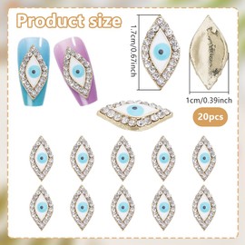 HOBBIESAY Pack of 20 Eye Nail Charms 3D Nail Charms Devil Eye Nail Charms Alloy Nail Art Rhinestone Decoration Shiny Eye Nail Art Golden for Nail Art Accessories Manicure Crafts DIY